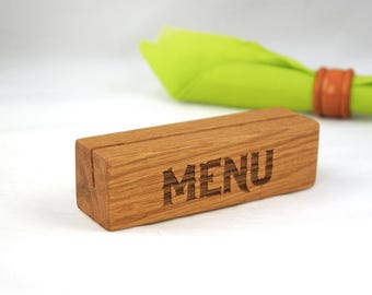 Set van 12 eikenhouten menuhouders, op maat gemaakte houten tafelmenustandaards, gepersonaliseerde tafel-/tafelborden, restaurant-/cafétafelmenubord