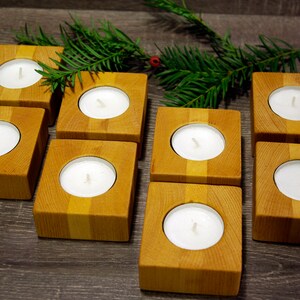 8er Set Kerzenständer aus Lindenholz, Buche, für Teelichte, Teelichthalter aus den 60er Jahren