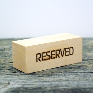 Set of 12 basswood Reserved table signs, Restaurant Reserved table signs, Cafe Reserved blocks, Custom tabletop signs, Reserved seating