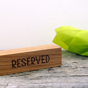 Set of 6 oak Reserved table signs, Restaurant Reserved table signs, Cafe Reserved blocks, Custom tabletop signs, Reserved seating