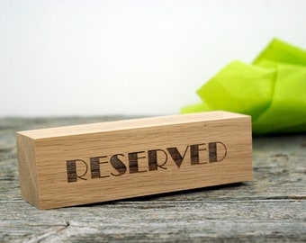 Set of 12 oak Reserved Table Signs, engraved Restaurant Reserved Signs, Cafe Reserved Blocks, Custom Engraved Table Signs, Tabletop Signs