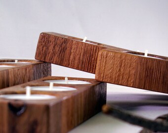Set of 4 walnut Candleholders, Traditional and Rustic Candleholders, Table centerpiece decor, Decorative tealight holder, wooden Candlestick