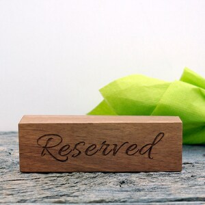 Set of 12 walnut Reserved table signs, Restaurant Reserved table signs, Cafe Reserved blocks, Custom tabletop signs, Reserved seating