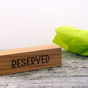 Set of 6 oak Reserved table signs, Restaurant Reserved table signs, Cafe Reserved blocks, Custom tabletop signs, Reserved seating