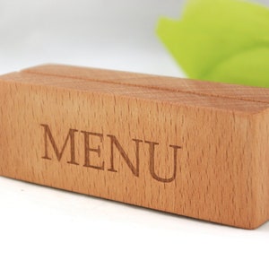 Set van 12 beuken menuhouders, op maat gemaakte houten tafelmenustandaards, gepersonaliseerde tafel-/tafelborden, restaurant-/cafétafelmenubord