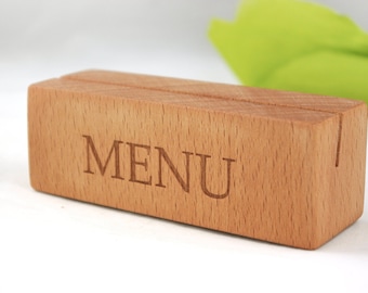 Set van 12 beuken menuhouders, op maat gemaakte houten tafelmenustandaards, gepersonaliseerde tafel-/tafelborden, restaurant-/cafétafelmenubord