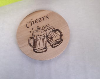 Set of 6 Personalized Solid Beech Coasters, Custom Engraved Wooden Coaster, Custom Logo/QR code, Business gift, Wedding gift, Bar coasters