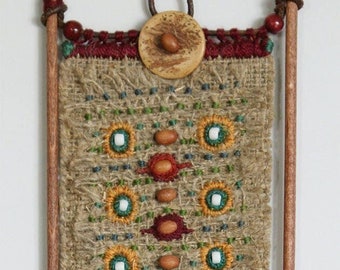 Ethnic wall embroidery, textile art, for interior decoration, decorative panel, embroidered, gift idea.