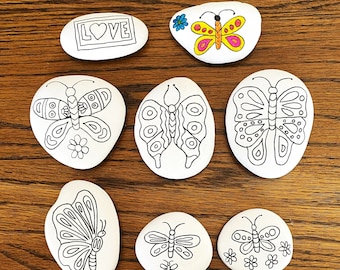 10 Butteryfly Coloring Rocks, Adult Painted Rock kit, Painting Kit, DIY, Zentangle Rocks, Kindness Rocks, Painted Stones