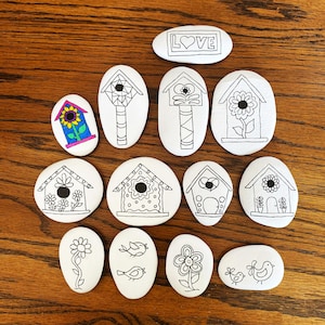 New Design Set of 12 Birdhouse Coloring Rocks, Adult Painted Rock kit, Craft Kit, DIY, Zentangle Rocks, Gift, Kindness Rocks, Painted Stones