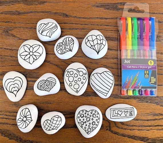 Set of 12 Adult Coloring Rocks - Heart Theme, Painted Rocks kit, Painting kit,  DIY kit,  Zentangle, Kindness Rocks, Painted Stones, Gift