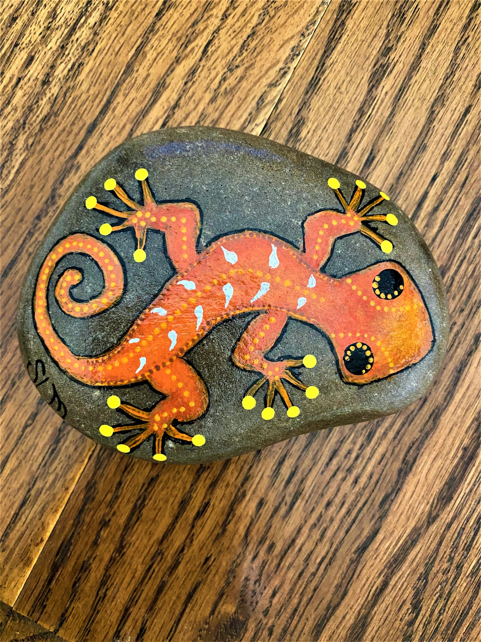 Hand Painted Gecko Stone Southwest Painted Stone Garden Art Etsy