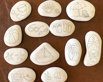12 Adult Coloring Rocks - Beach Theme, Painted Rocks kit, Craft Painting Kit, DIY, Zentangle Rocks, Kindness Rocks, Painted Stones