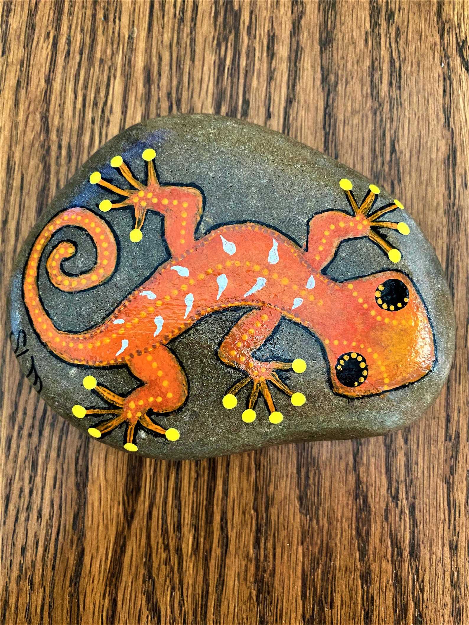 Hand Painted Gecko Stone Southwest Painted Stone Garden Art Etsy