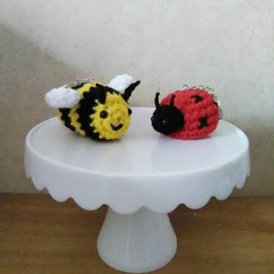 Crochet bumble bee, amigurumi bee keychain, bee lover gift, rear view mirror charm, ladybird, gift for wife, bag charm, crochet ladybug