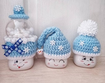 Crochet Christmas marshmallow mug hats, mug topper, Christmas, decor, tiered tray, winter, snowman bell, snowman hat, snowglobe, gumball