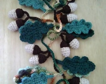 Fall garland, crochet oak leaf garland, crochet oak leaves, crochet acorns, crochet fall leaf garland,