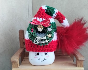Crochet Christmas marshmallow mug hats, Christmas hat, Christmas mug hat, tier tray decor, Christmas decor, mug topper, wreath, reindeer