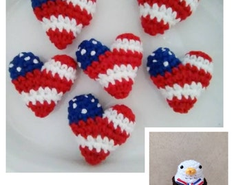 Crochet 6heart bowl fillers, Fourth of July decor, crochet hearts, patriotic heart, eagle, Independence day, tiered tray decor, memorial day