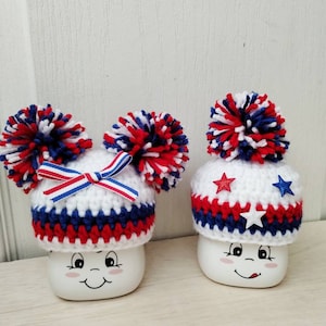 Crochet fourth of July marshmallow mug hats, Uncle Sam hat, July fourth hat, tier tray decor, patriotic decor, mug topper, memorial day,