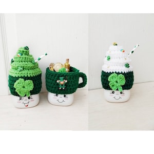 Crochet St Patrick&#39;s day marshmallow mug hat,  tier tray decor, coffee lover gift, valentine&#39;s day marshmallow mug hat, coffee