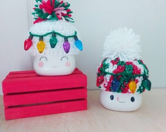 Crochet sparkle Christmas marshmallow mug hats, mug topper, Christmas decor, tiered tray decor, Christmas marshmallow hat, gingerbread man,