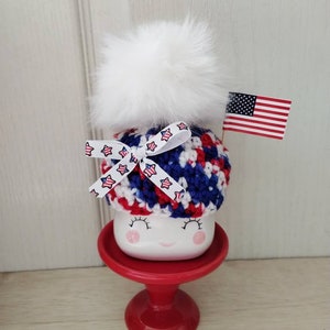Crochet fourth of July marshmallow mug hats, Uncle Sam hat, July fourth hat, tier tray decor, patriotic, girl, mug topper, memorial day,