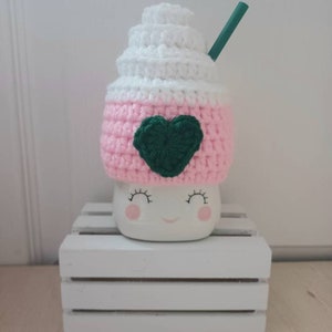 Crochet coffee marshmallow mug hat,  tier tray decor, coffee lover gift, valentine&#39;s day marshmallow mug hat