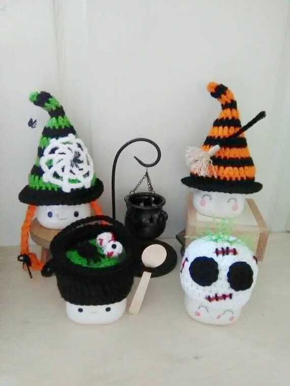 Crochet Halloween marshmallow mug hat, witch, cauldron, zombie, mug topper, Halloween decor, tiered tray decor, fall, witch mug topper