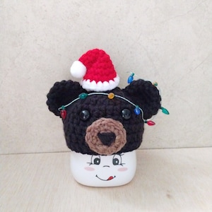 Crochet Christmas bear marshmallow mug hats, tier tray decor, bear decor, mug topper, black bear, grizzly, brown bear, Christmas, Santa