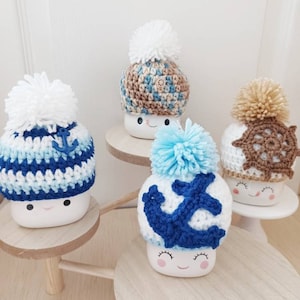 Crochet nautical marshmallow mug hat, tier tray decor,  nautical, ocean, mug topper, anchor, ship wheel, helm, ship