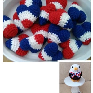 6 Crochet heart bowl fillers, Fourth of July decor, hearts, patriotic heart, Independence day, tiered tray decor, eagle, bowl fillers