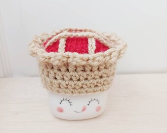 Crochet thanksgiving cherry pie marshmallow mug hat, chocolate, pumpkin, lemon meringue, fall marshmallow mug hat, tiered tray, mug topper