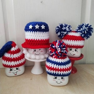 Crochet fourth of July marshmallow mug hats, Uncle Sam hat, July fourth hat, tier tray decor, patriotic decor, mug topper,  memorial day,