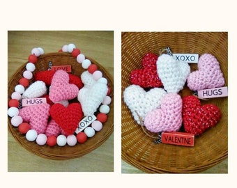 Crochet 6 heart bowl fillers, Valentine's day decor, crochet hearts, amigurumi hearts, stuffed hearts, gift for her, gift for wife