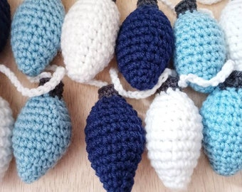 Crochet Hanukkah light garland,  lights, ornaments, decorations, tree accessories, menorah colors, Hanukkah