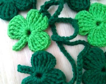 Shamrock garland, crochet St. Patrick's day, crochet shamrock garland, St. Patrick's day garland, four leaf clover garland