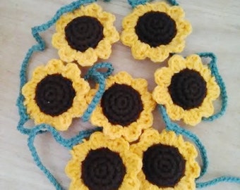 Crochet sunflower garland, sunflower decor, summer garland, sunflower lover gift, spring decor, fall garland, fall decor, summer garland