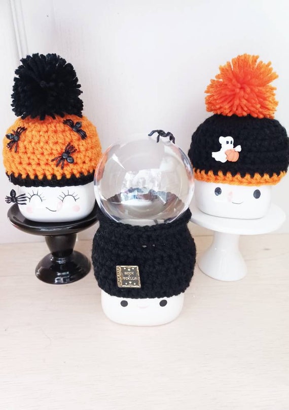 Crochet Halloween marshmallow mug hat, spider, mug topper, crystal ball, Halloween decor, tiered tray, ghost, witchy, Halloween