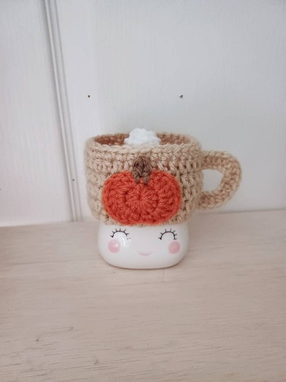 Crochet pumpkin spice marshmallow mug hat, Thanksgiving, pumpkin pie, fall drink, fall marshmallow mug hat, tiered tray, mug topper, fall