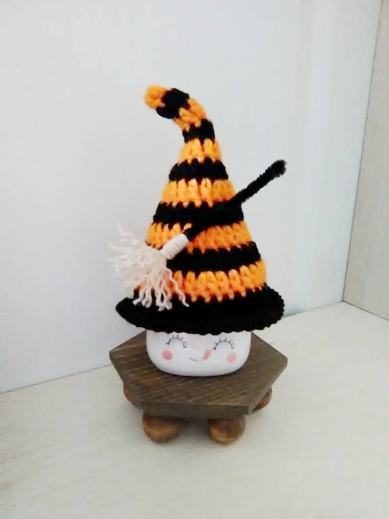 Crochet Halloween marshmallow mug hat, witch, cauldron, zombie, mug topper, Halloween decor, tiered tray decor, fall, witch mug topper Witch with broom