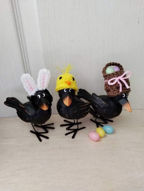 Crochet one (1) Easter bunny crow hat, tier tray decor, bunny hat, Easter, judgemental crow hat, bunny ears
