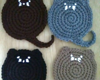 Set of crochet cat coasters, fat cat, funny coasters, animal coaster, mug rug, table decor, cat lover gift, drink coasters, coaster set