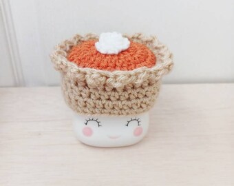 Crochet thanksgiving pumpkin pie marshmallow mug hat, chocolate, cherry, lemon meringue, fall marshmallow mug hat, tiered tray, mug topper