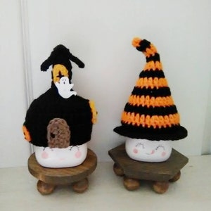 Crochet witch marshmallow mug hat, haunted house marshmallow mug hat, tiered tray decor, Halloween decor, fall, spooky decor, decorations