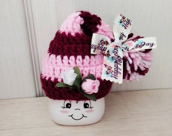 Crochet mother's day marshmallow mug hat, world's best mom, mom gift,  mothers day, mug topper, tiered tray decor, mom, butterfly