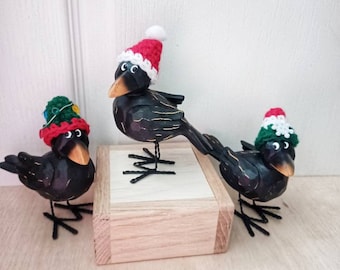 Crochet one (1) Christmas crow hat, tier tray decor, Christmas hat, Santa, elf, judgemental crow hat,