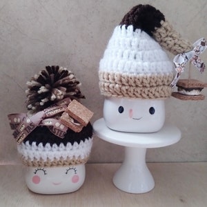 Crochet smore marshmallow mug hat, smore tier tray decor, smore decor, mug topper, fall marshmallow mug hats, fall