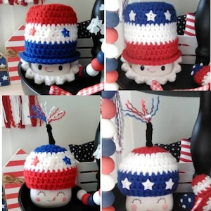 Crochet fourth of July marshmallow mug hats, Uncle Sam hat, July fourth hat, tier tray decor, patriotic decor, mug topper, memorial day,