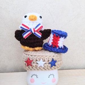 Crochet eagle marshmallow mug hat, bowl filler, patriotic, memorial day, tiered tray, fourth of July, independence day, Uncle Sam